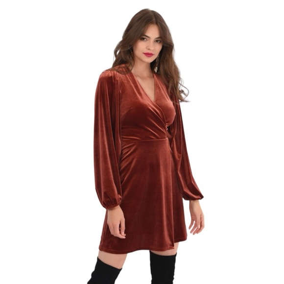 CLOSET LONDON BROWN RUST
VELVET PUFF SLEEVE A-LINE DRESS Holiday Party Wedding 2 - Picture 4 of 11